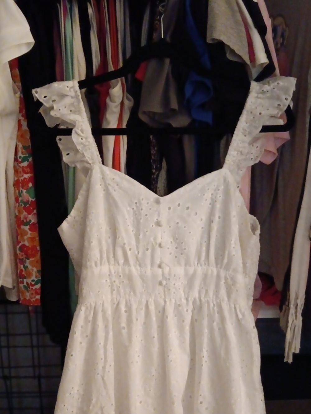 White Eyelet Ruffle Strap Sundress - Maxi Dress